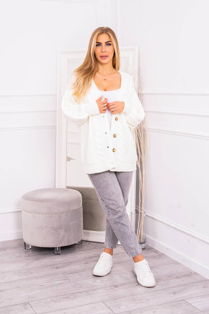 Vzorovaný smotanový pletený sveter TOMY na gombíky