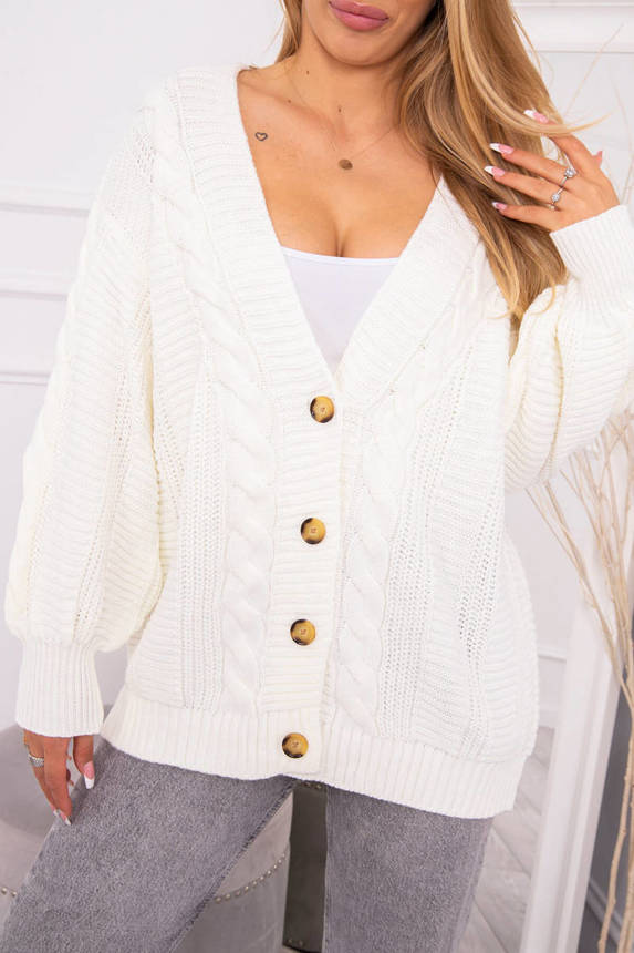 Vzorovaný smotanový pletený sveter TOMY na gombíky