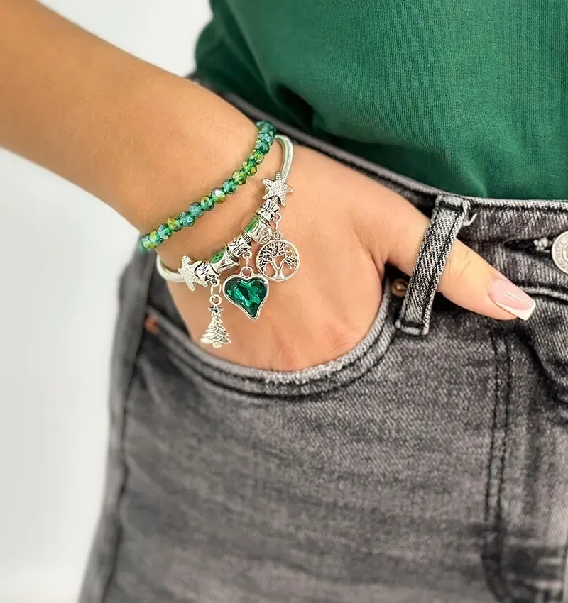 Set dvoch dámskych náramkov s príveskami Silver Heart green