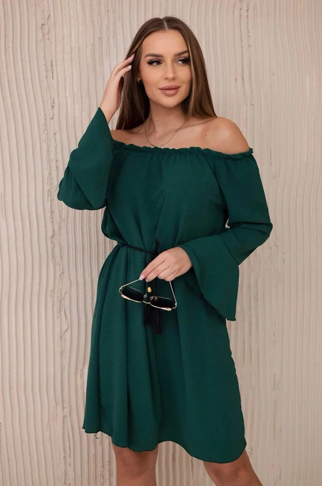 Šaty španielského strihu s dlhým rukávom GINA smaragdovo zelené