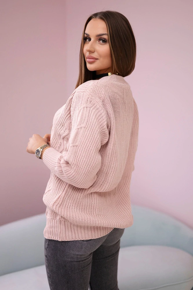 Vzorovaný svetlo ružový pletený sveter LEXI na gombíky