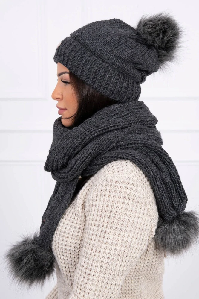 Dámska grafitová zimná súprava DANA čiapka + dlhý šál
