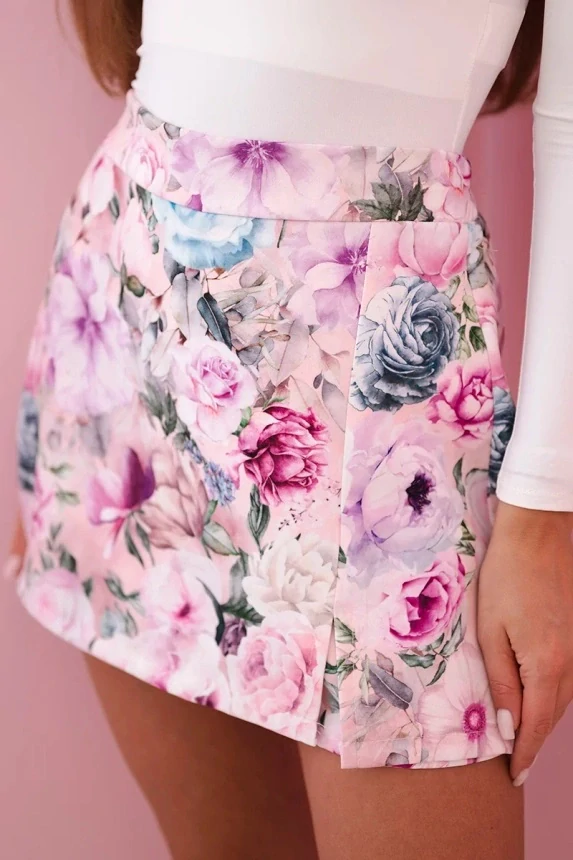 Dámske mini sukňo-šortky FLOWERS Rose