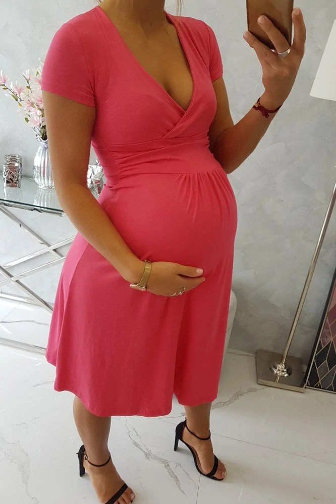 Viskózové tehotenské šaty s krátkym rukávom fuchsiové I veľ.XL