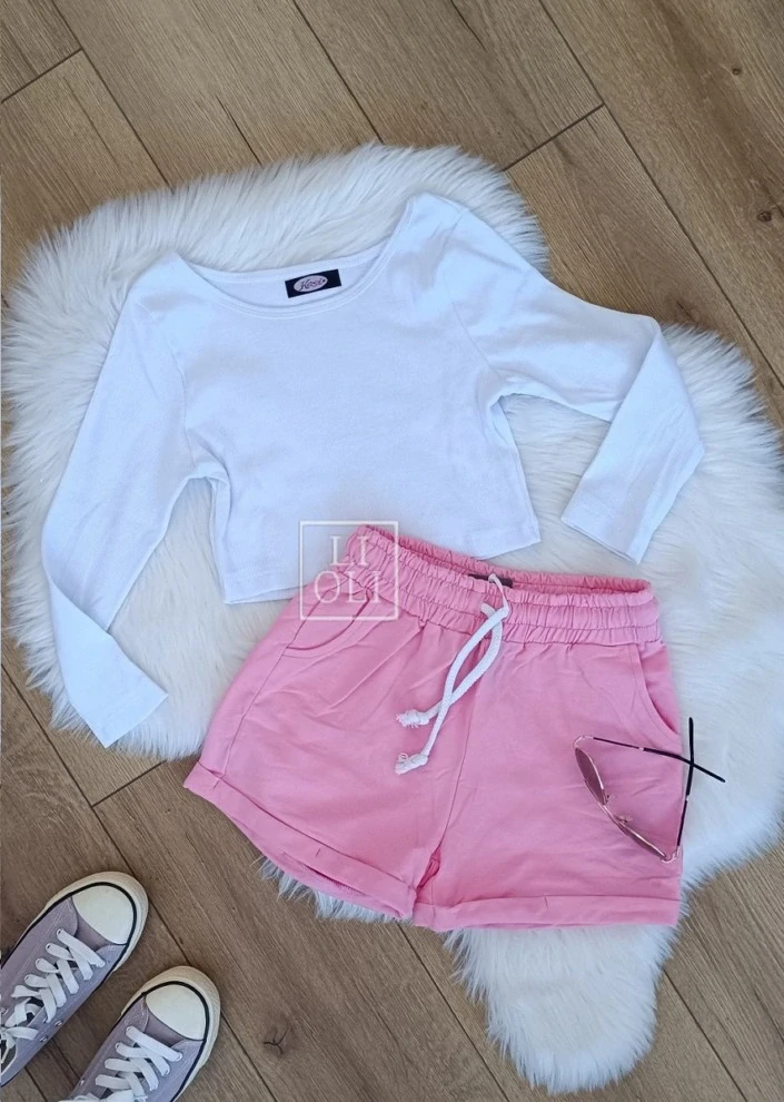 Dámske BASIC rose bavlnené šortky s vreckami