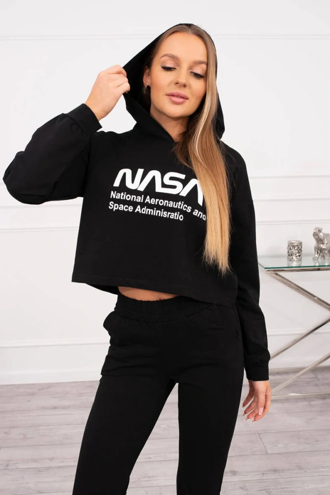 Dámska čierna NASA súprava s crop mikinou