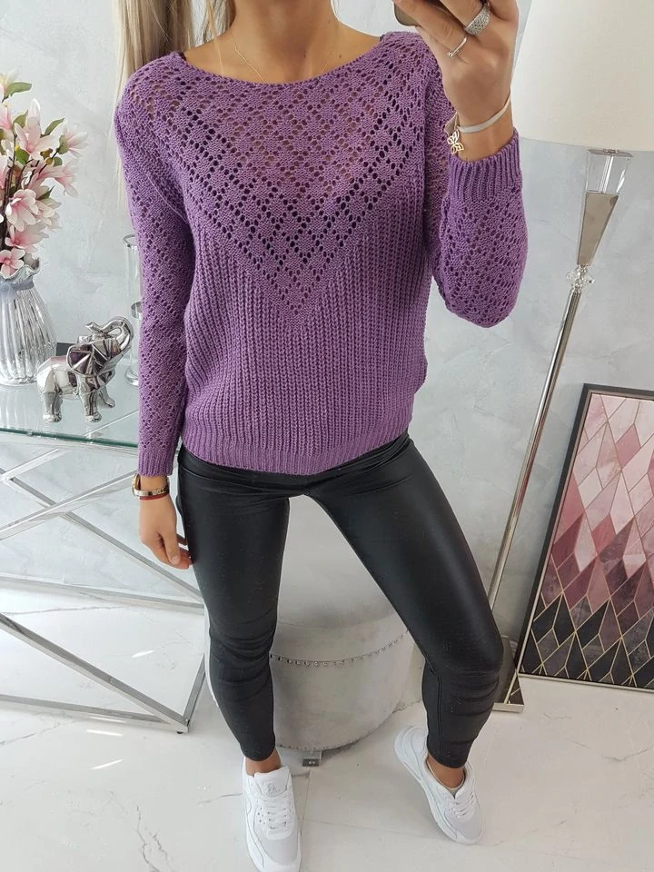 Pletený fialový sveter s dierkovaným vzorom TORI