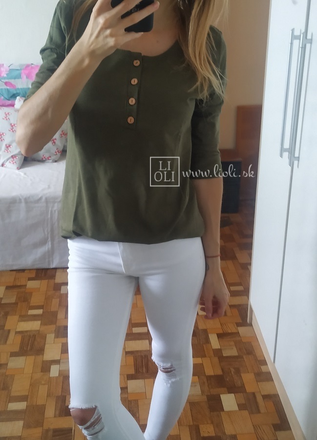 Tričko s gombíkmi khaki