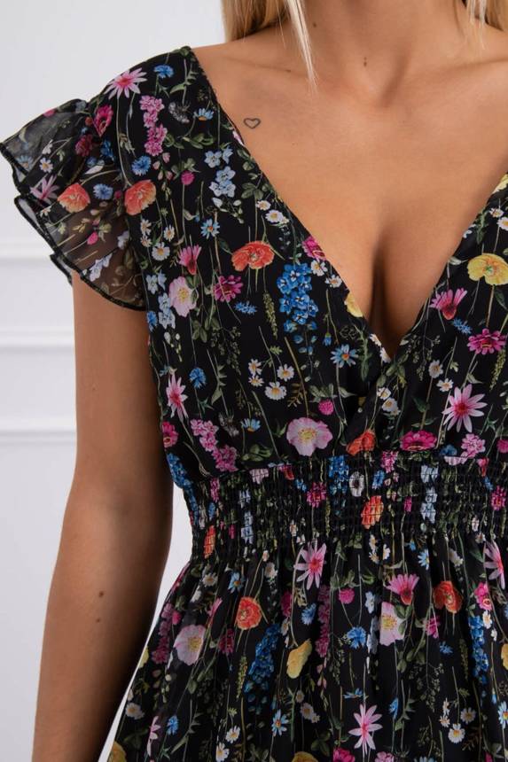 Dámske kvietkované šifónové šaty DONA black