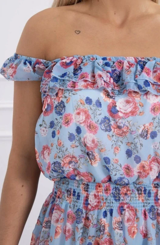Romantické modré šifónové šaty Flora