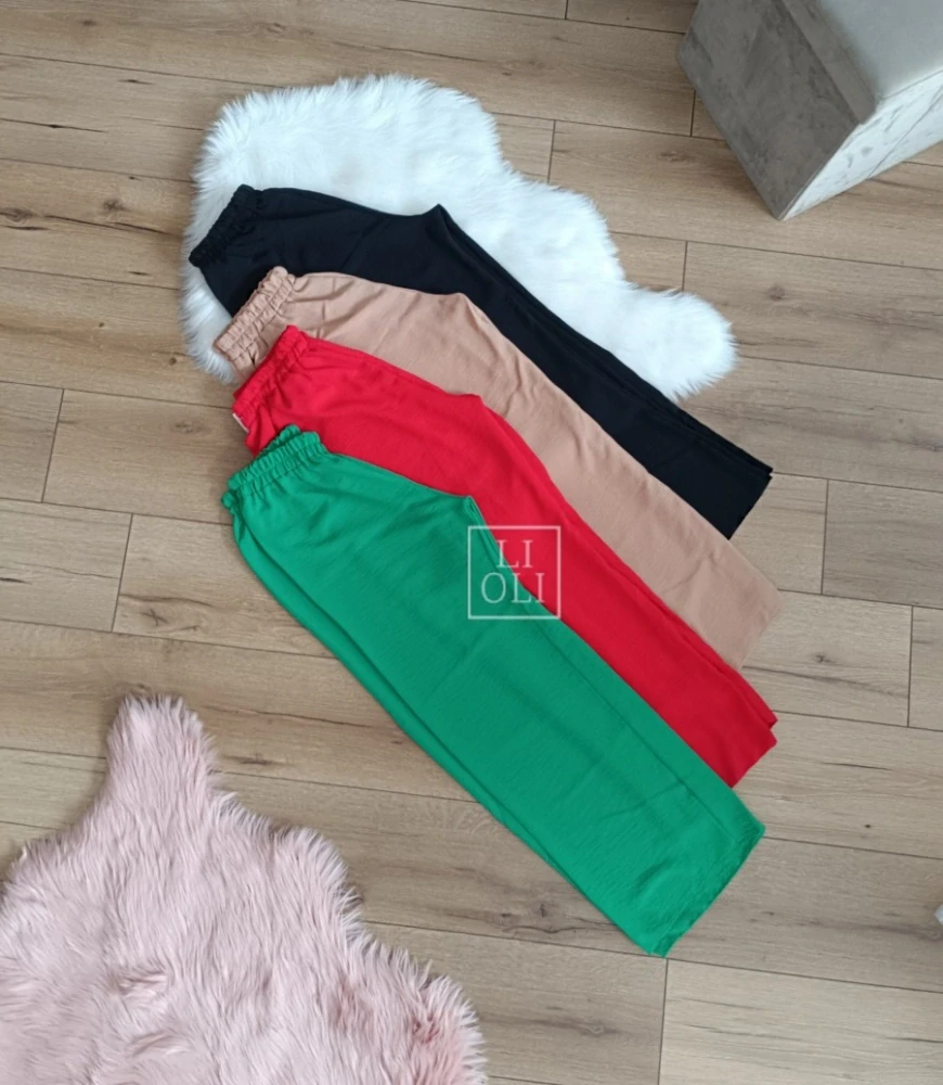 Široké zelené viskózové nohavice INDI