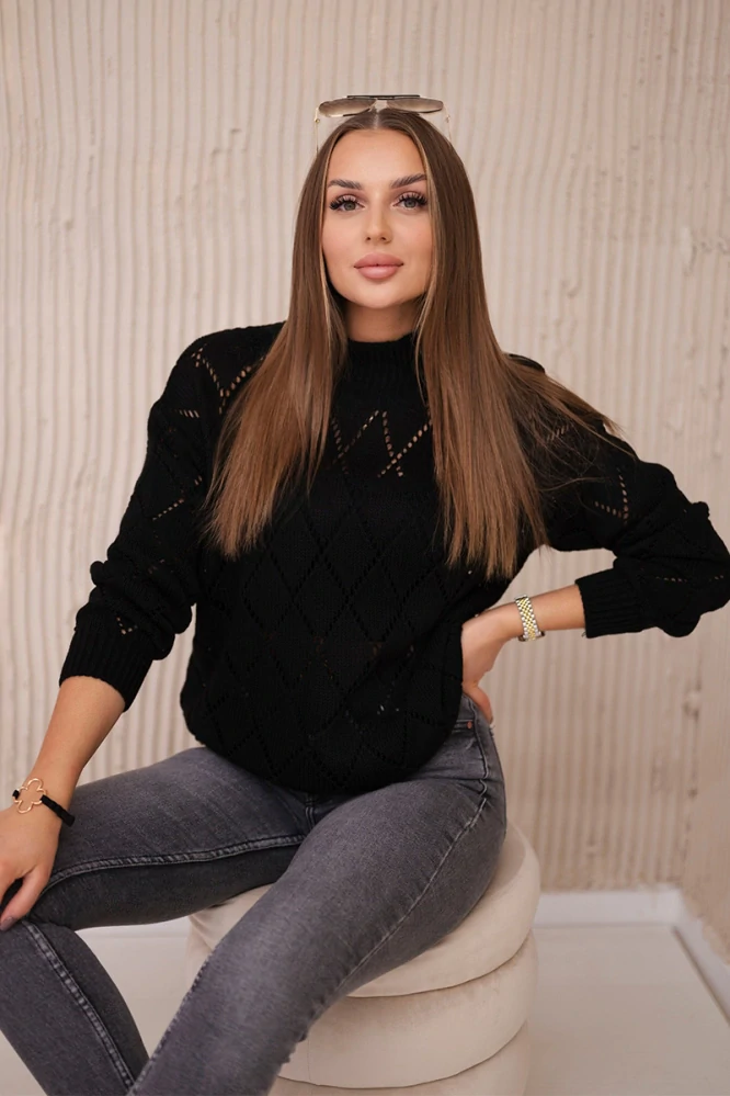 Dierkovaný svetrík so stojačikom LORA čierny