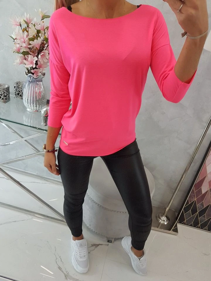 Neon pink casual tričko s lodičkovým výstrihom