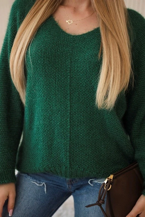 Basic pletený sveter s v-výstrihom LANA dark green