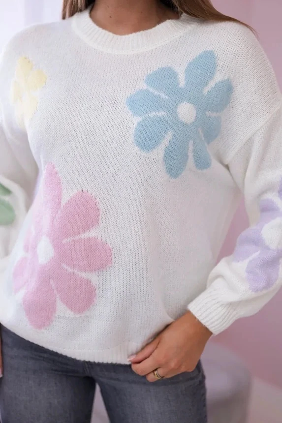 Dámsky mohérový sveter Flower cream