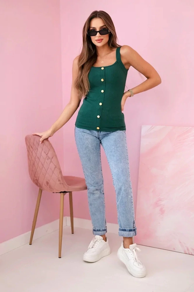 Top na ramienka so zlatými gombíkmi smaragdový