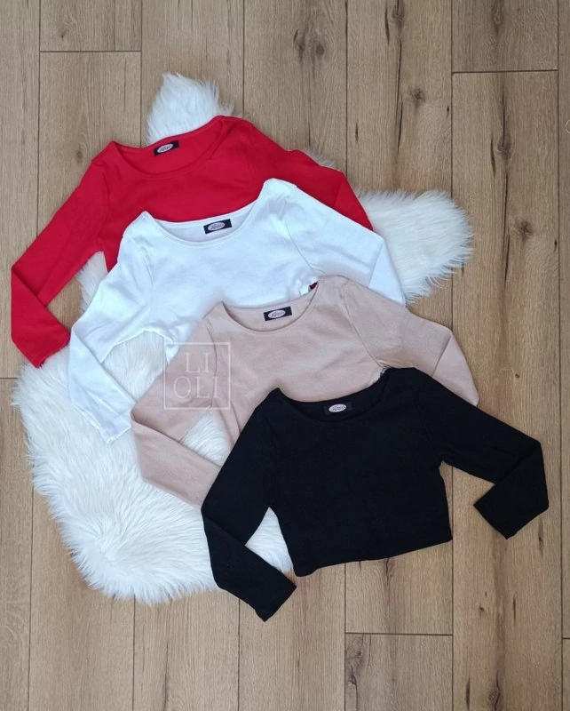 Dámsky crop top s 3/4 rukávom béžový