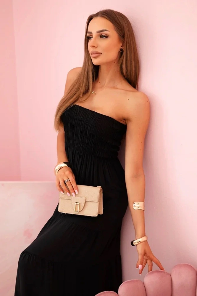 Dlhé viskózové šaty bez ramienok TANIA black