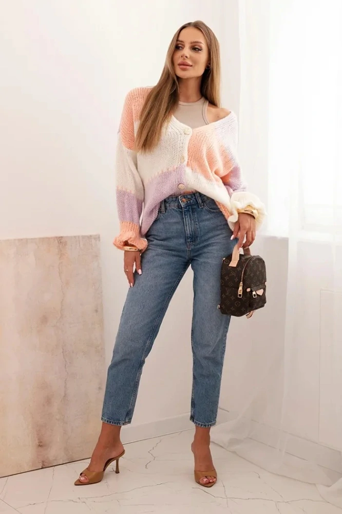 Páskovaný pletený sveter CALA na gombíky marhuľovo fialový