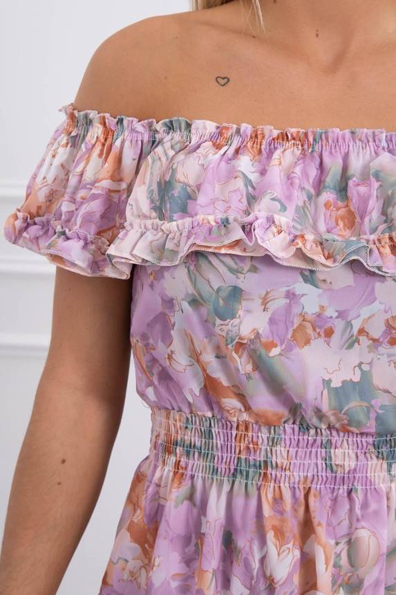 Dámske fialové kvietkované šaty Shoulder off