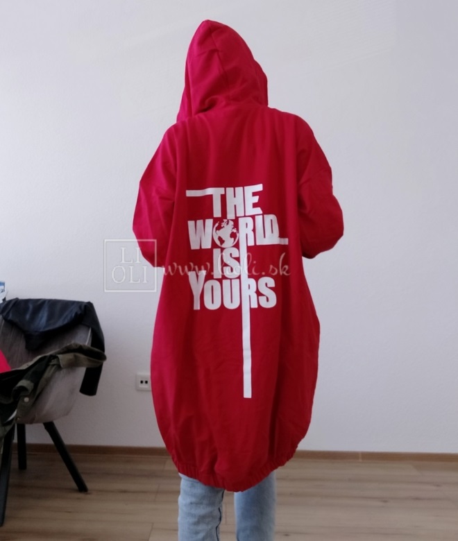 Dlhá červená mikina The world is yours