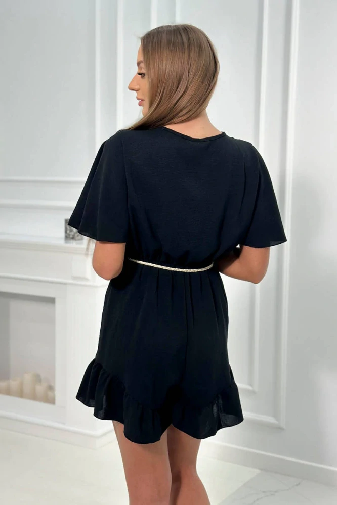 Krátky čierny letný overal s výstrihom Tina