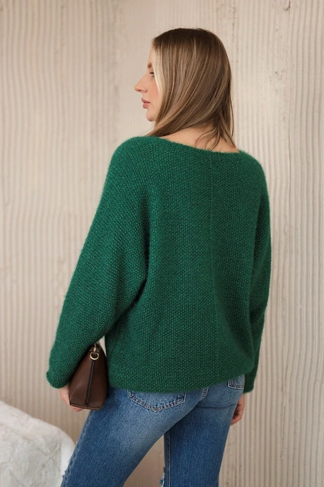 Basic pletený sveter s v-výstrihom LANA dark green