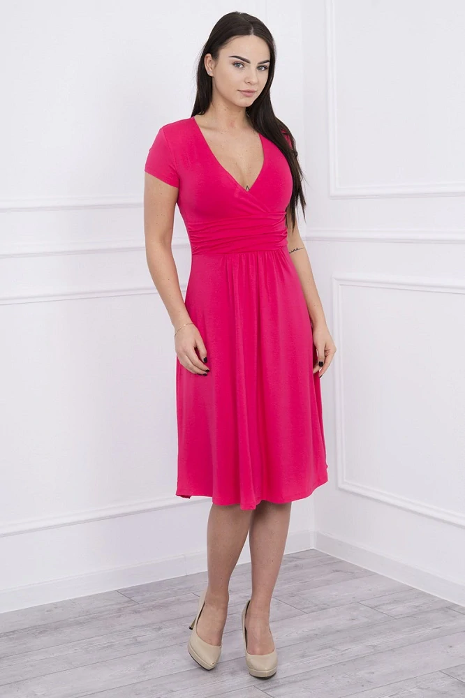 Viskózové tehotenské šaty s krátkym rukávom fuchsiové I veľ.XL