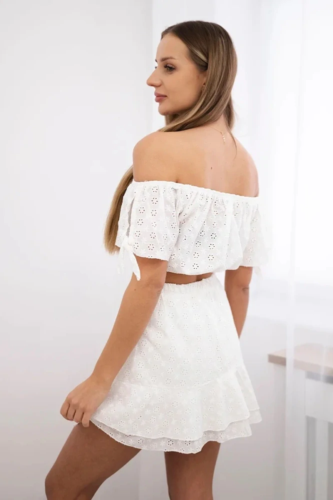 Vyšívaná dámska súprava cream - sukňa + top