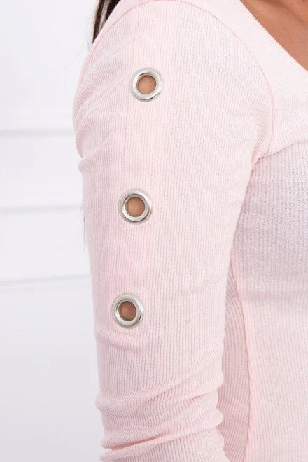 Basic svetlo ružové rebrované šaty s 3/4 rukávom