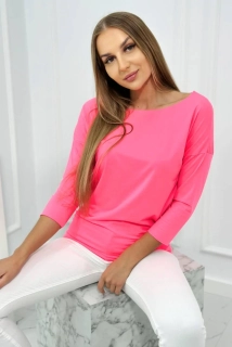 Neon pink casual tričko s lodičkovým výstrihom