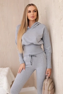 Štýlová sivá súprava: Crop mikina a slim tepláky MILA
